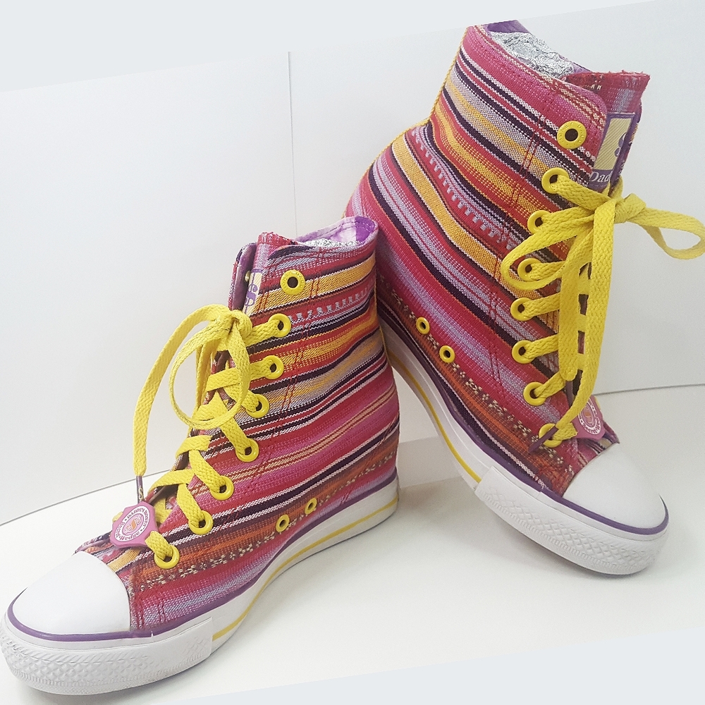 SKECHERS🔥Y2K Daddy's Money🌻Colorful Striped High-Top Secret Wedge Sneak